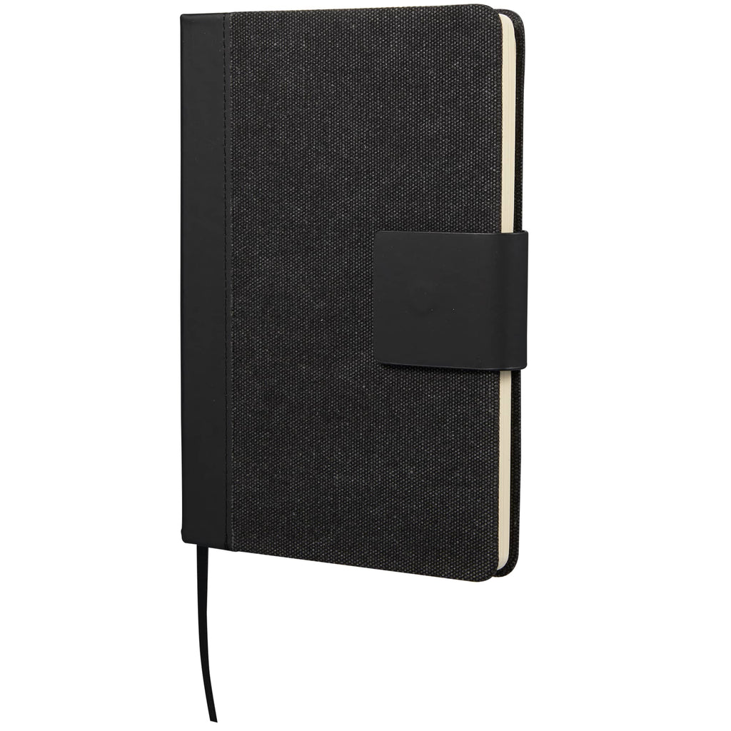 Recycled Canvas Notebook with Magnetic Closure, 5.5 x 8.5 Inches Full Color - Black - Left Angle