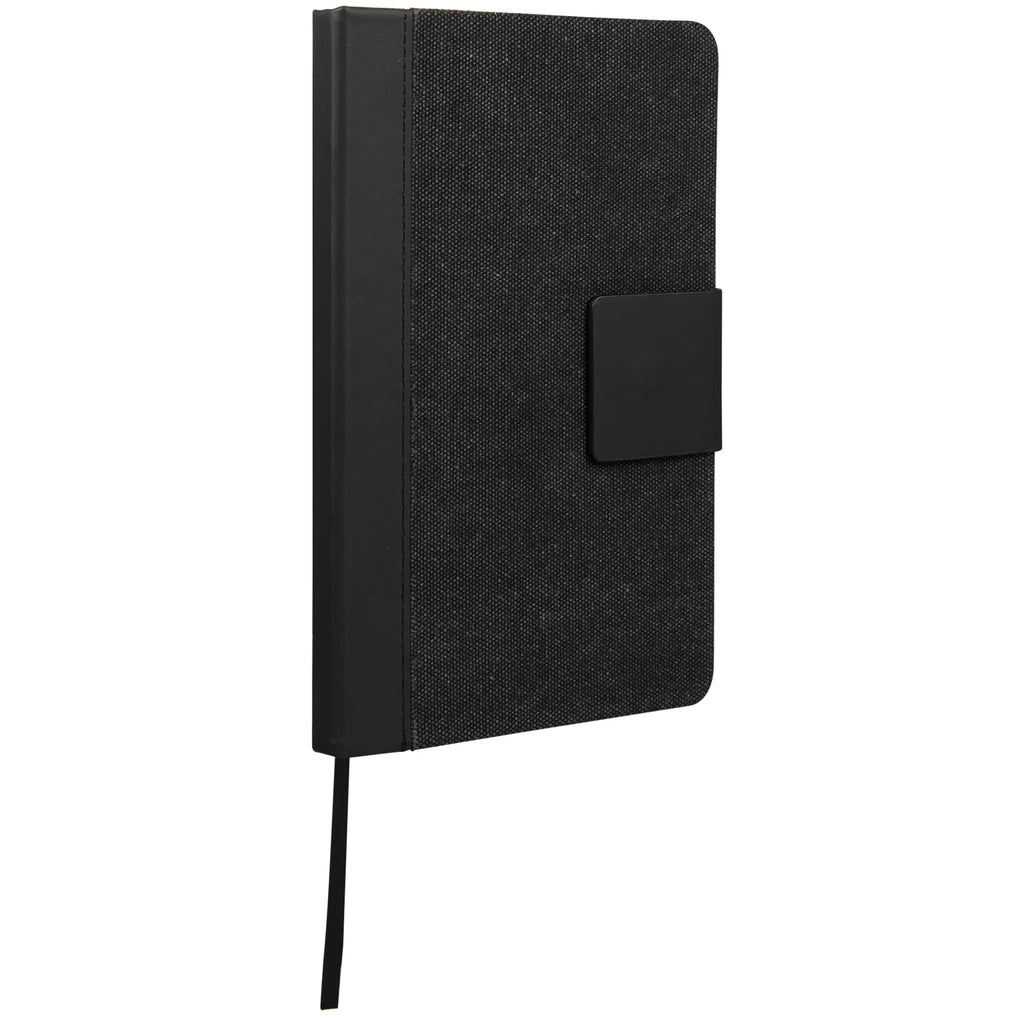 Recycled Canvas Notebook with Magnetic Closure, 5.5 x 8.5 Inches Full Color - Black - Right Angle