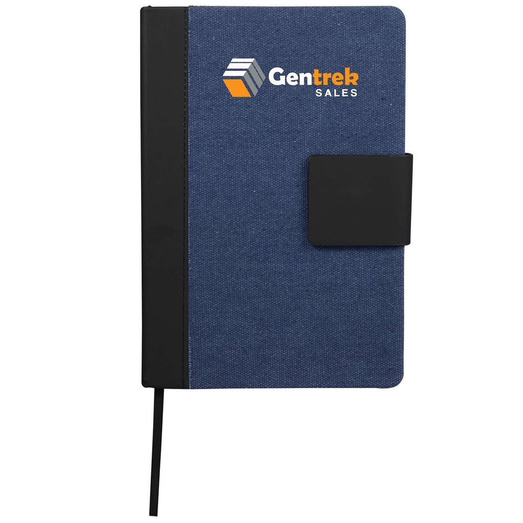 Recycled Canvas Notebook with Magnetic Closure, 5.5 x 8.5 Inches Full Color - Blue - Front