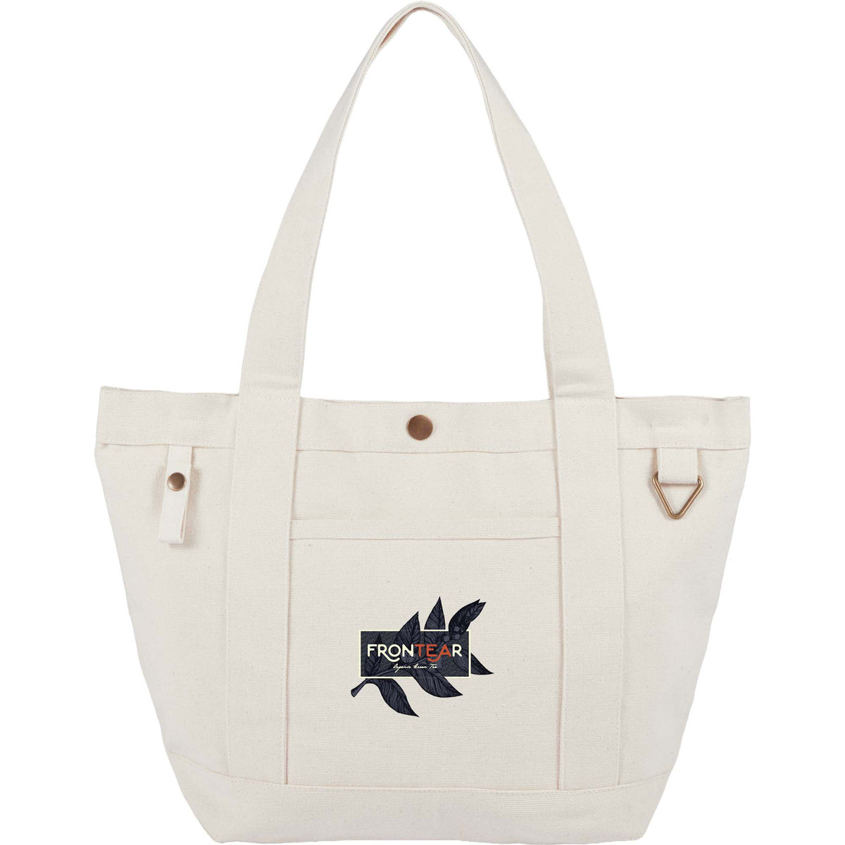 Recycled Canvas Souvenir Tote with Snap Closure, 15 oz Embroidery - Natural - Front