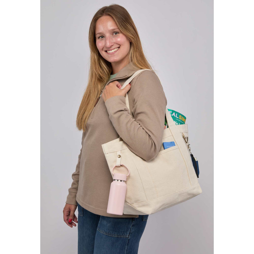 Recycled Canvas Souvenir Tote with Snap Closure, 15 oz - Natural - On Model 2