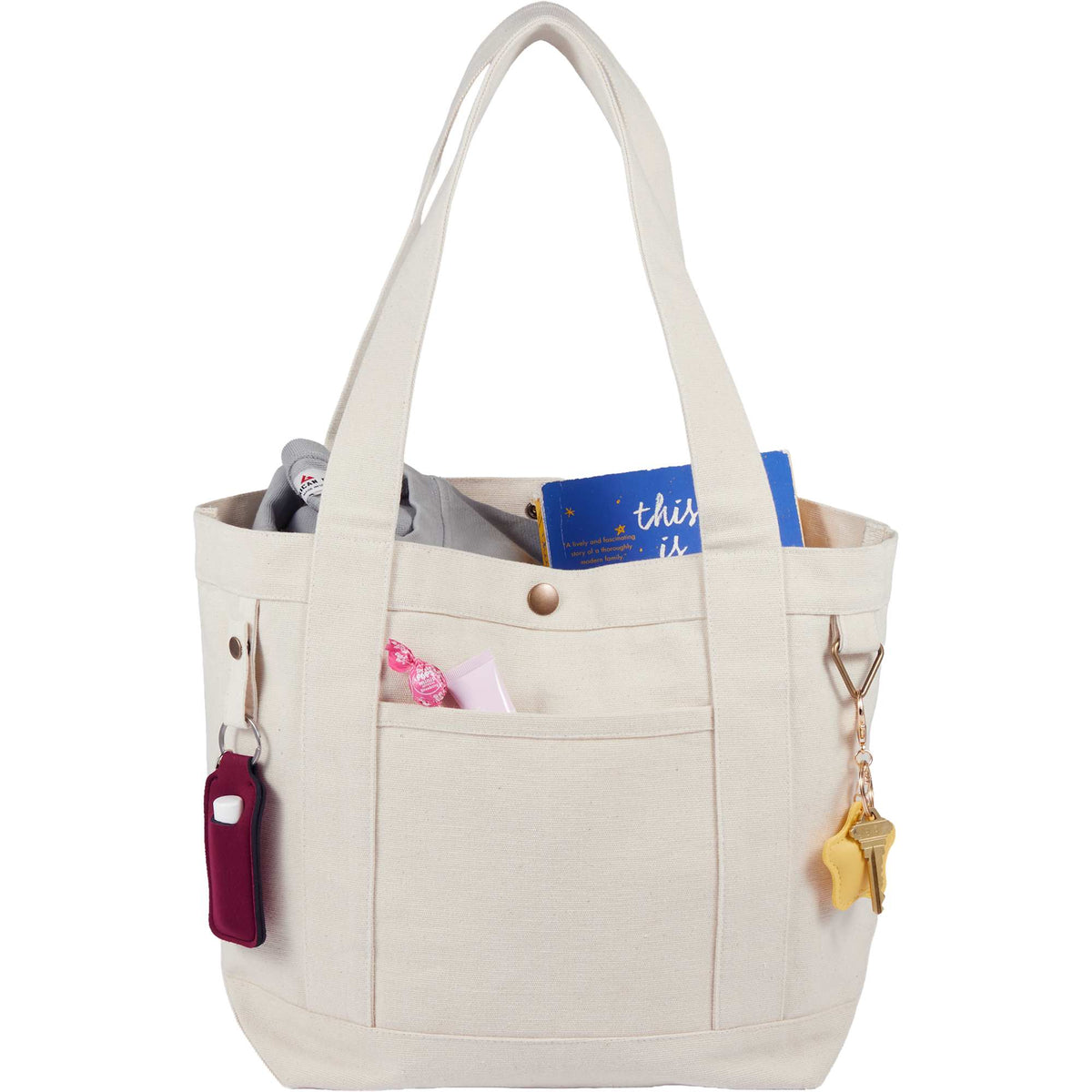 Recycled Canvas Souvenir Tote with Snap Closure, 15 oz - Natural - Propped 2