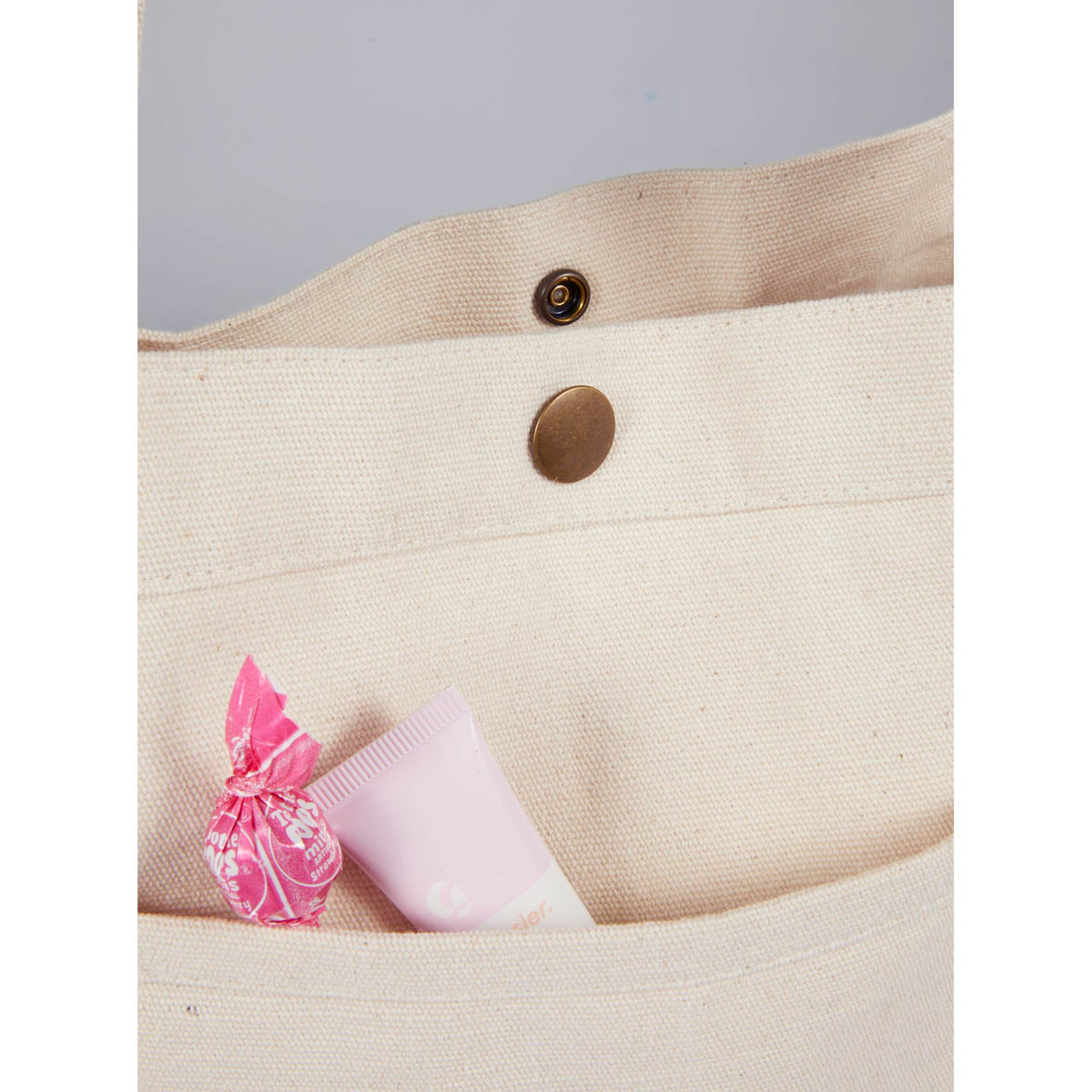 Recycled Canvas Souvenir Tote with Snap Closure, 15 oz Transfer - Natural - Detail 3