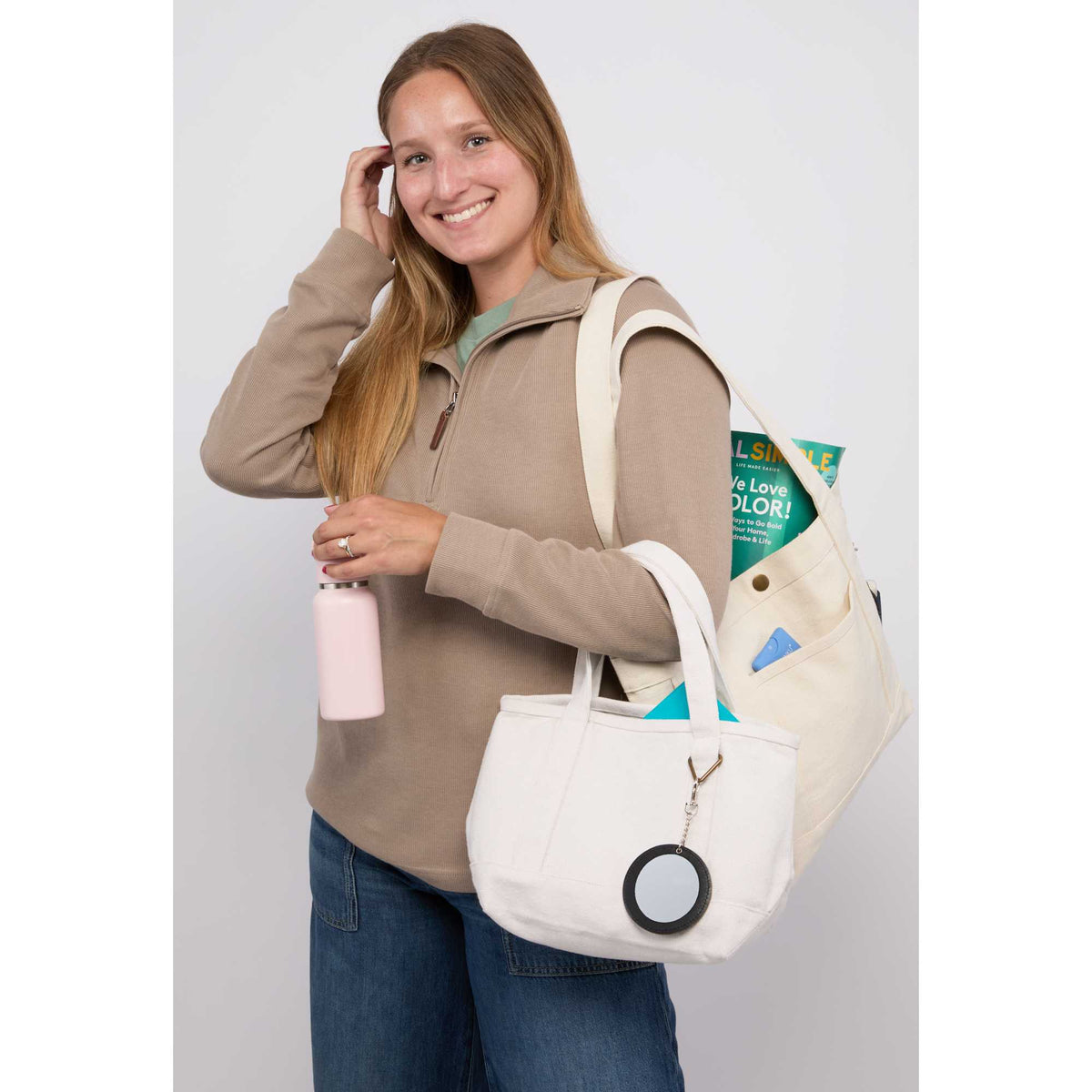Recycled Canvas Souvenir Tote with Snap Closure, 15 oz Transfer - Natural - On Model