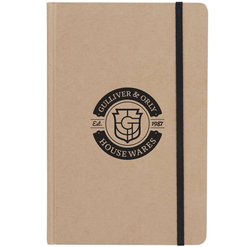 Recycled Cardboard Notebook with Elastic Closure, 5.5 x 8.5 Inches - Natural - Front