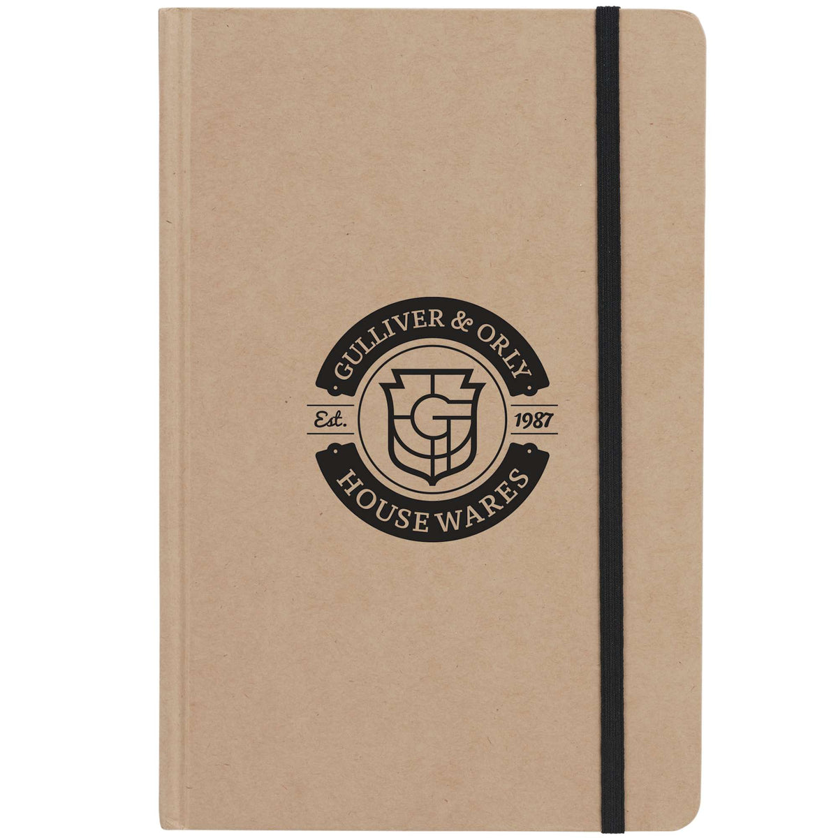 Recycled Cardboard Notebook with Elastic Closure, 5.5 x 8.5 Inches - Natural - Front