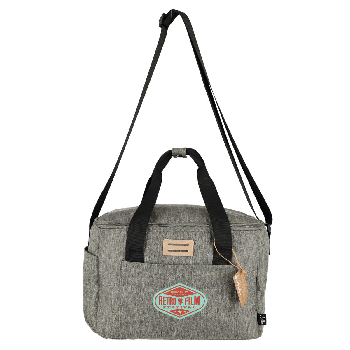 Recycled Cooler Bag with Lash Tab, 12 Cans Embroidery - Gray - Front