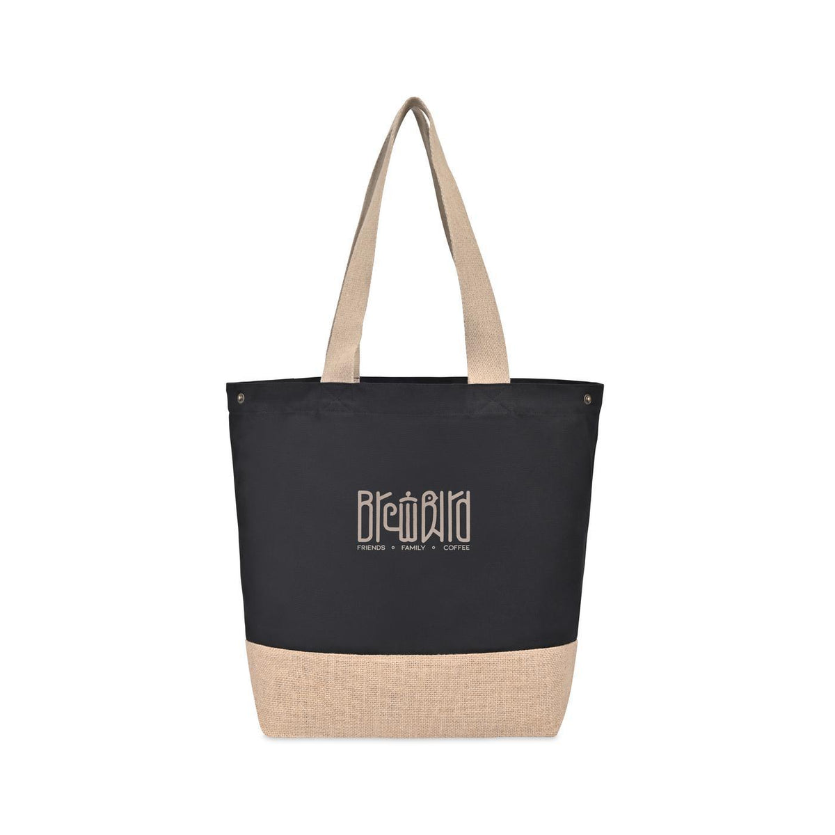 Recycled Cotton and Jute Tote with Side Snaps - Black - View 1