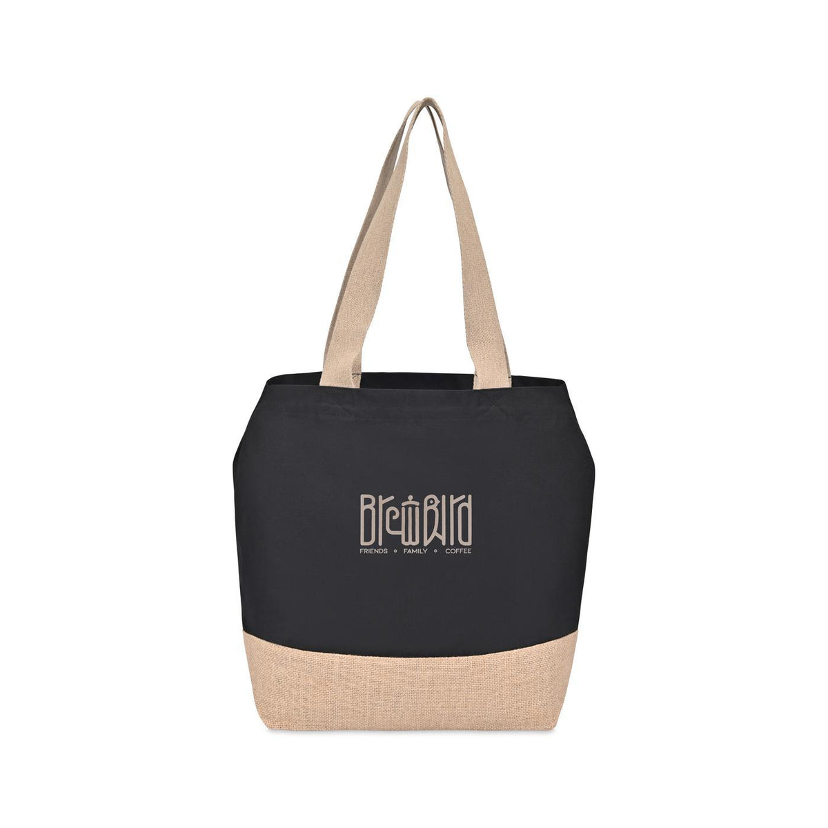 Recycled Cotton and Jute Tote with Side Snaps Embroidery - Black - View 2