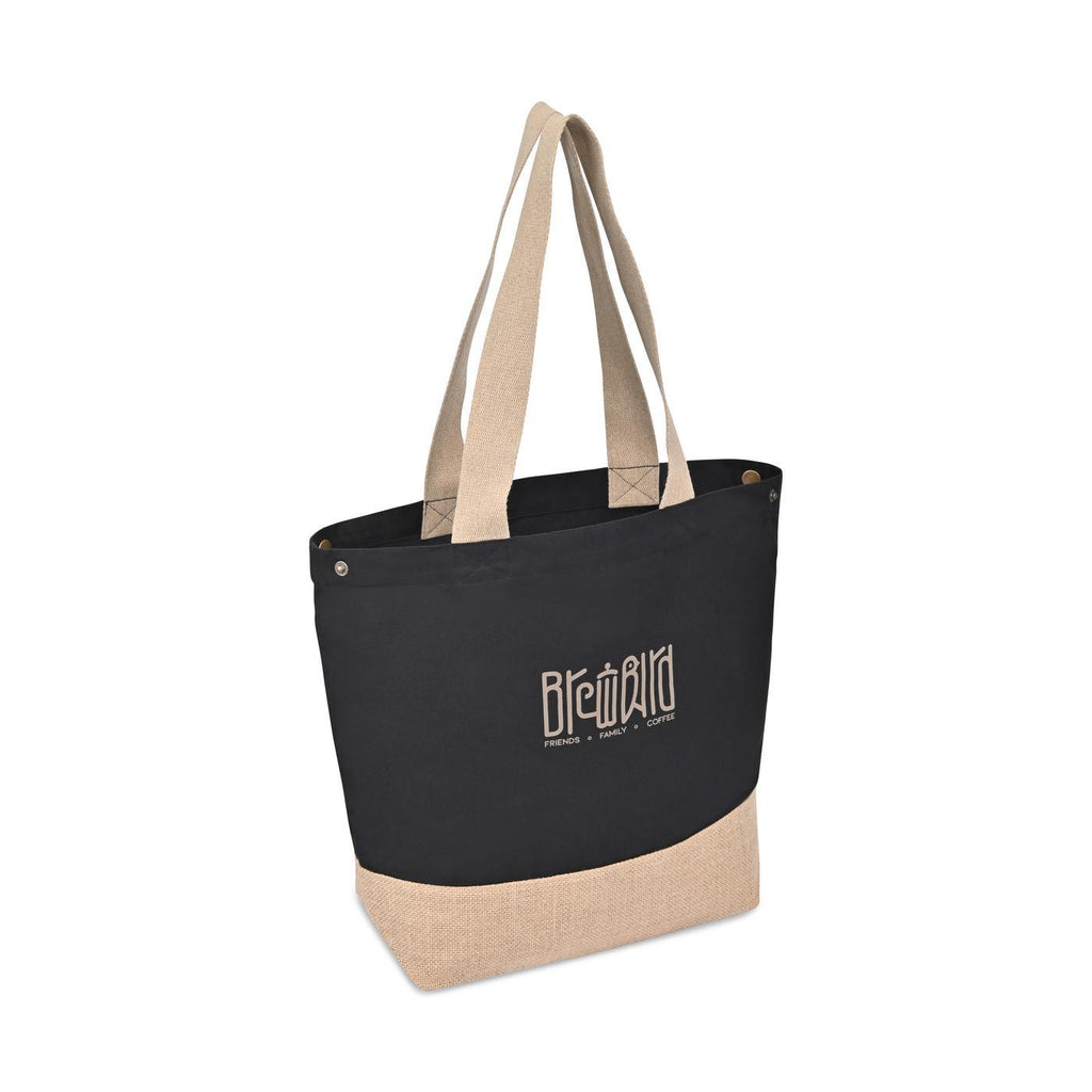 Recycled Cotton and Jute Tote with Side Snaps Embroidery - Black - View 4