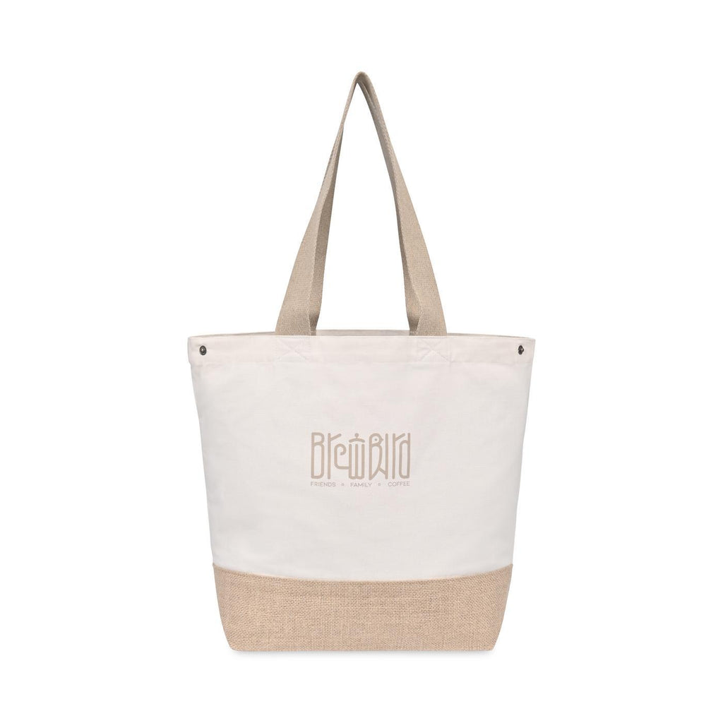 Recycled Cotton and Jute Tote with Side Snaps Embroidery - Natural - View 1