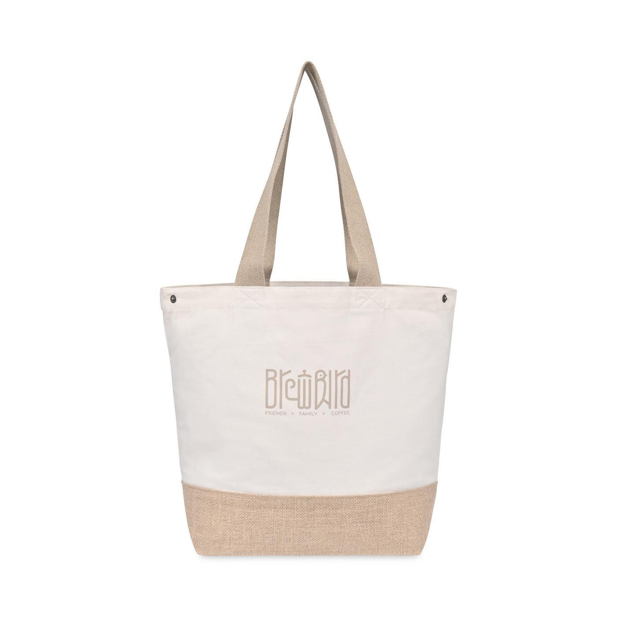 Recycled Cotton and Jute Tote with Side Snaps Embroidery - Natural - View 1