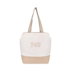 Recycled Cotton and Jute Tote with Side Snaps Embroidery - Natural - View 2
