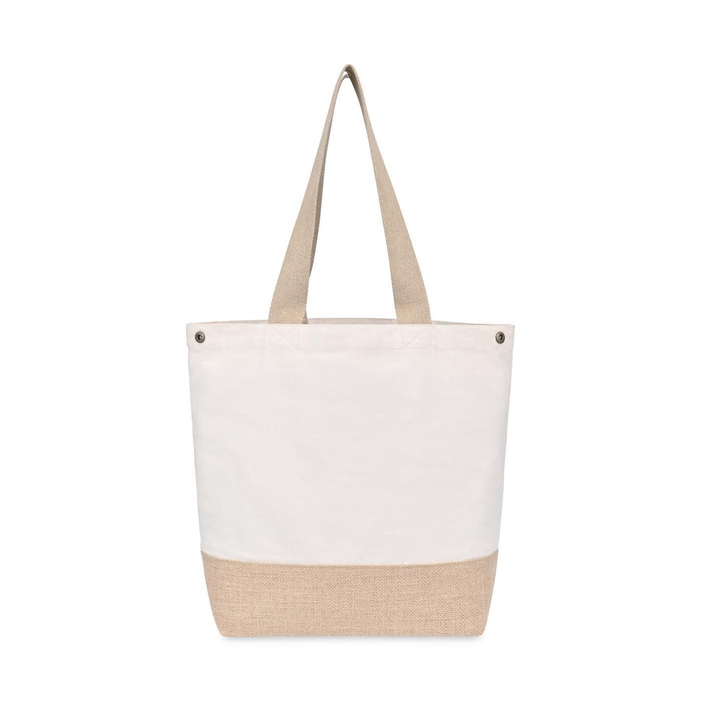 Recycled Cotton and Jute Tote with Side Snaps Embroidery - Natural - View 5