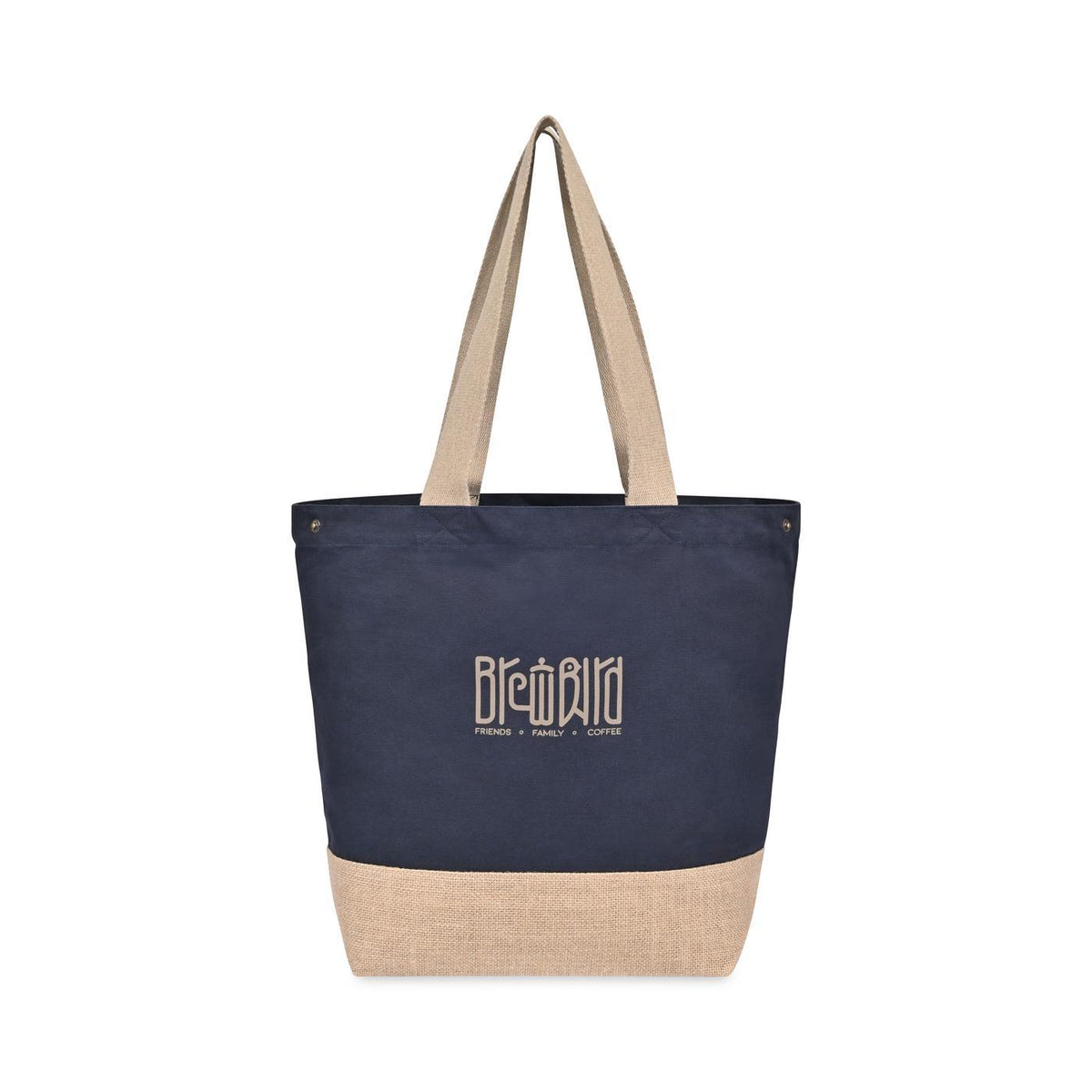 Recycled Cotton and Jute Tote with Side Snaps Embroidery - Navy - View 1