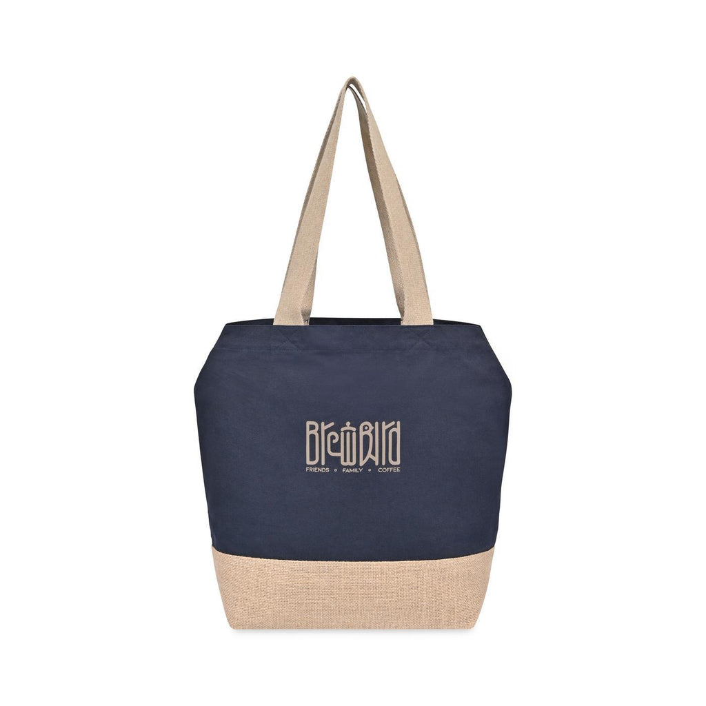 Recycled Cotton and Jute Tote with Side Snaps Embroidery - Navy - View 2
