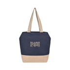 Recycled Cotton and Jute Tote with Side Snaps Embroidery - Navy - View 2