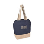Recycled Cotton and Jute Tote with Side Snaps Embroidery - Navy - View 3