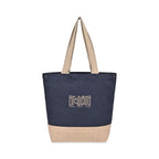 Recycled Cotton and Jute Tote with Side Snaps - Navy - View 1
