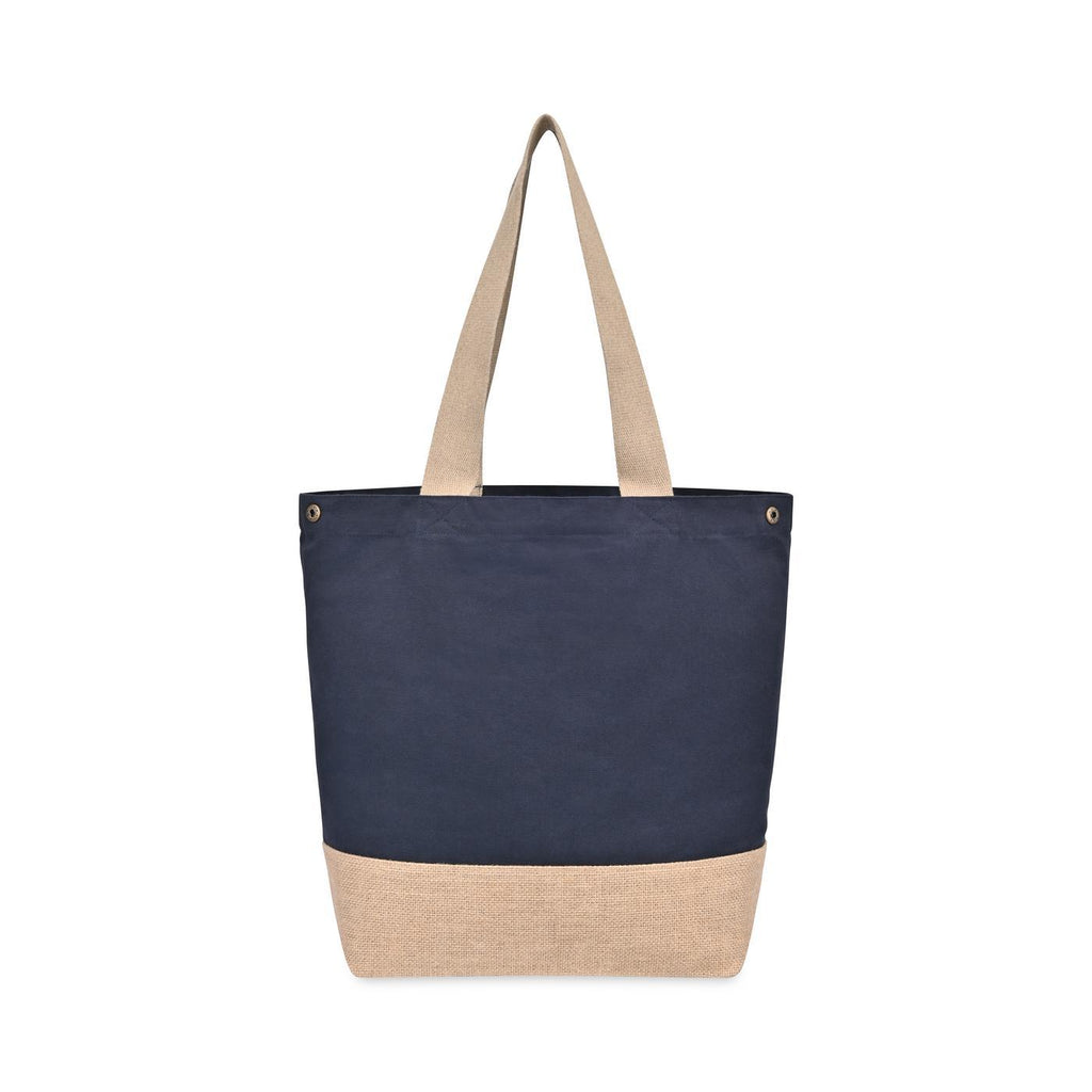 Recycled Cotton and Jute Tote with Side Snaps - Navy - View 5