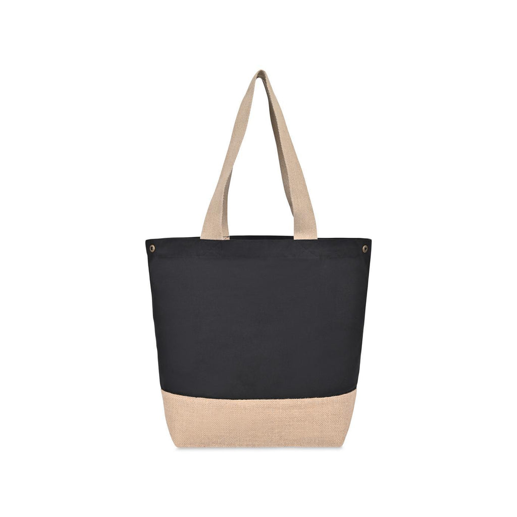 Recycled Cotton and Jute Tote with Side Snaps Transfer - Black - View 6
