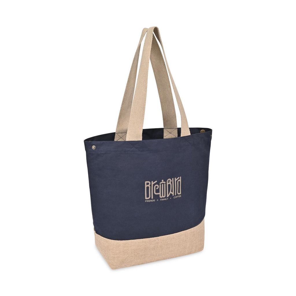 Recycled Cotton and Jute Tote with Side Snaps Transfer - Navy - View 4