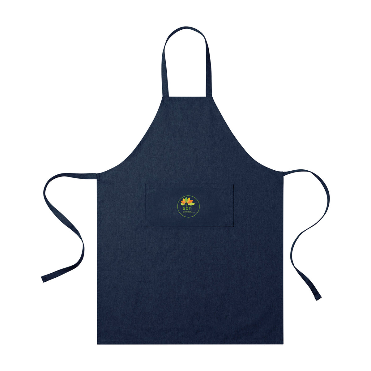 Recycled Cotton Bib Apron with Front Pocket Transfer - Indigo Denim - View 1