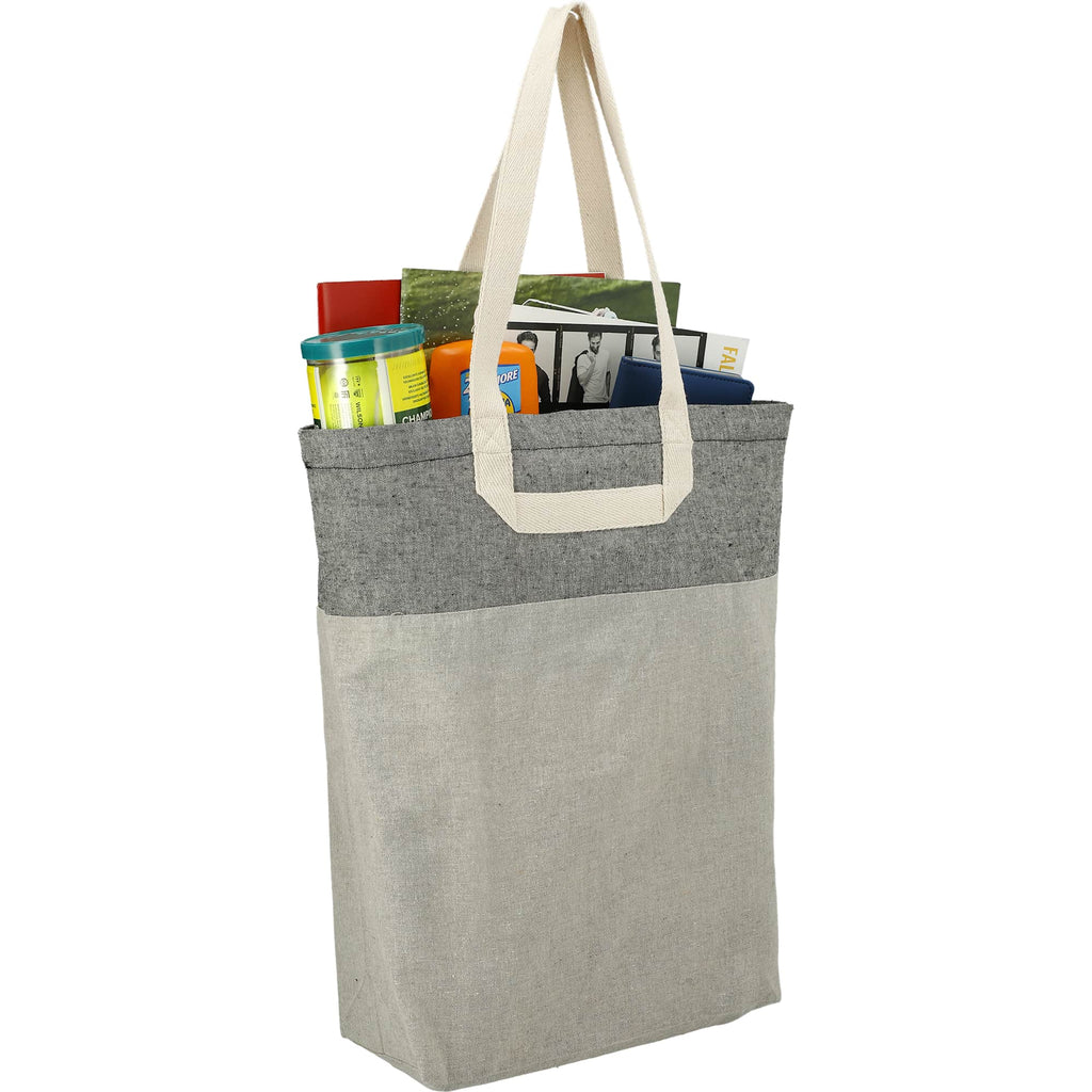 Recycled Cotton Book Tote with U-Handles Embroidery - Natural/Black - Right Angle 4