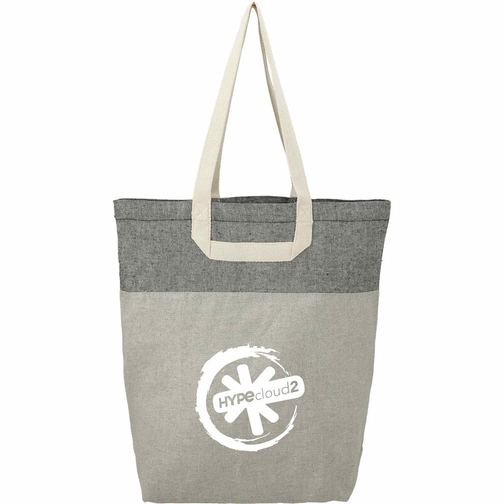 Recycled Cotton Book Tote with U-Handles Full Color - Natural/Black - Front