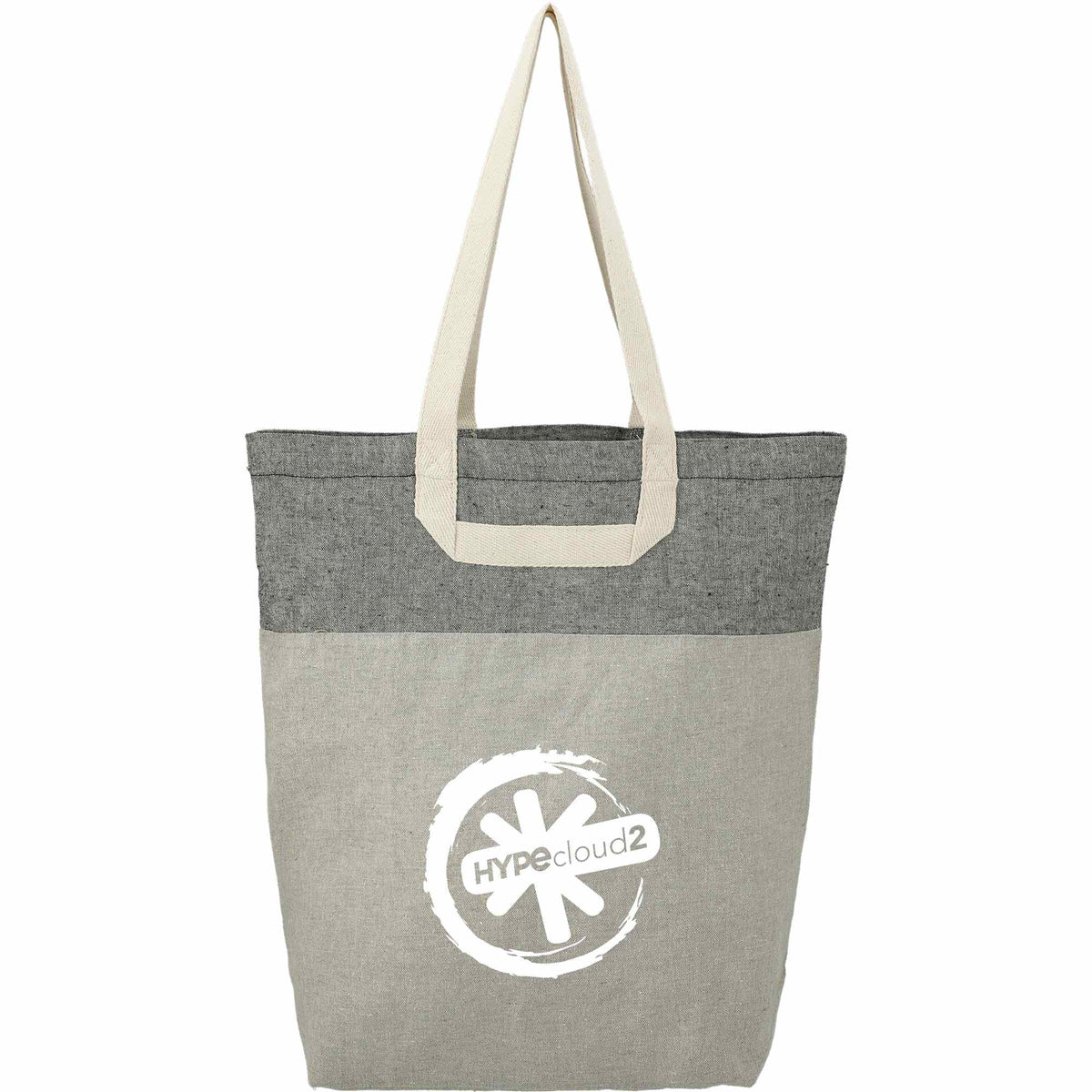 Recycled Cotton Book Tote with U-Handles Full Color - Natural/Black - Front