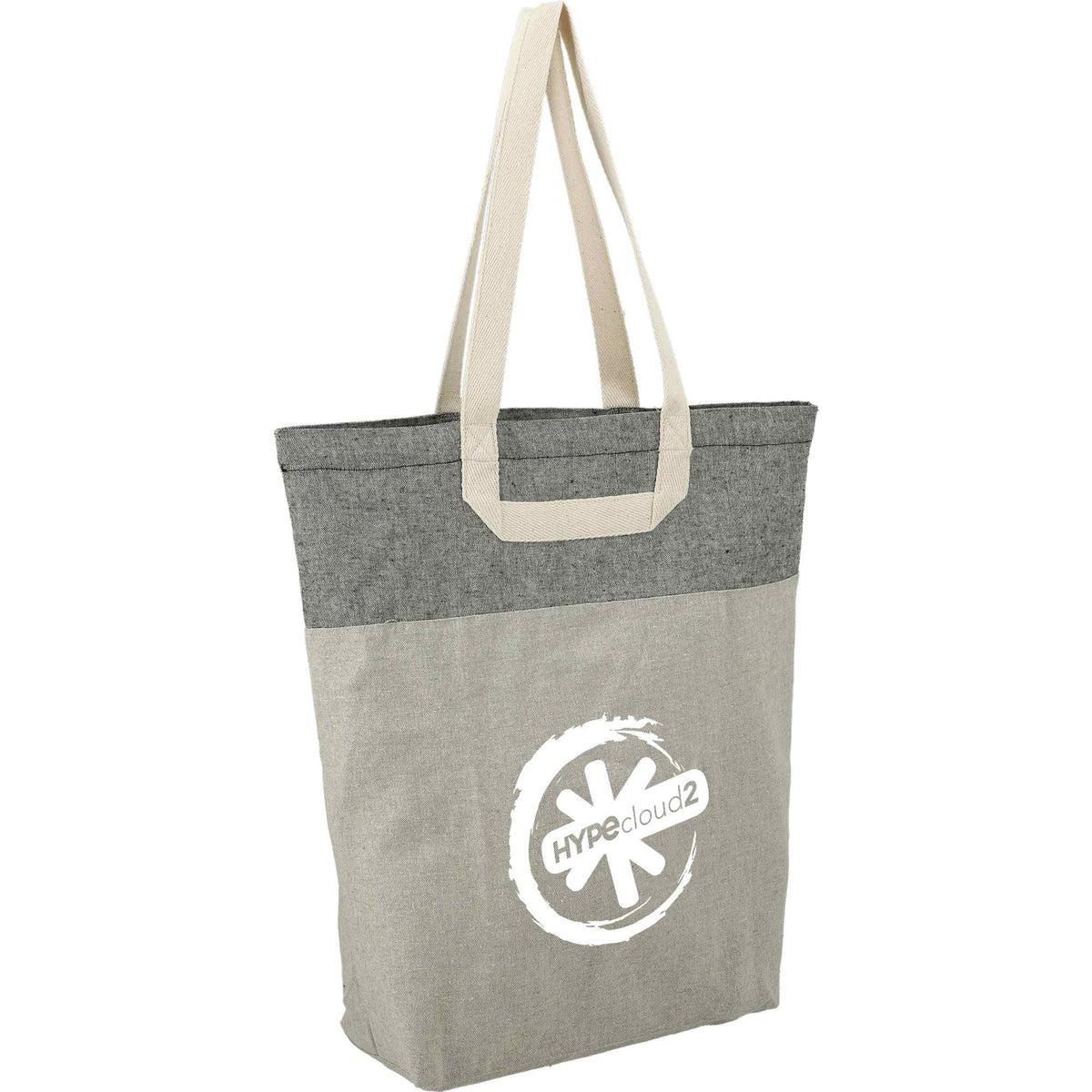 Recycled Cotton Book Tote with U-Handles Full Color - Natural/Black - Right Angle