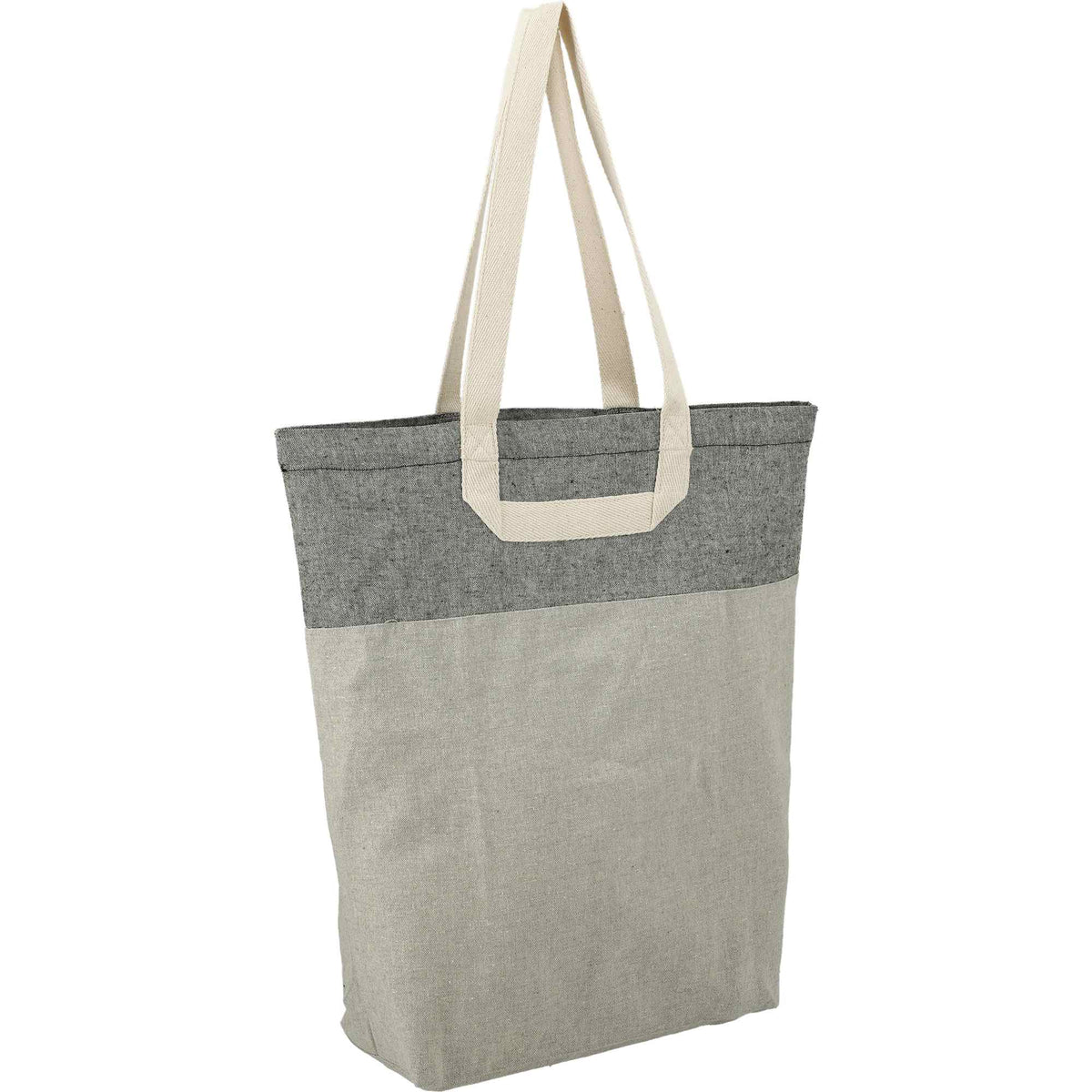 Recycled Cotton Book Tote with U-Handles - Natural/Black - Right Angle 3