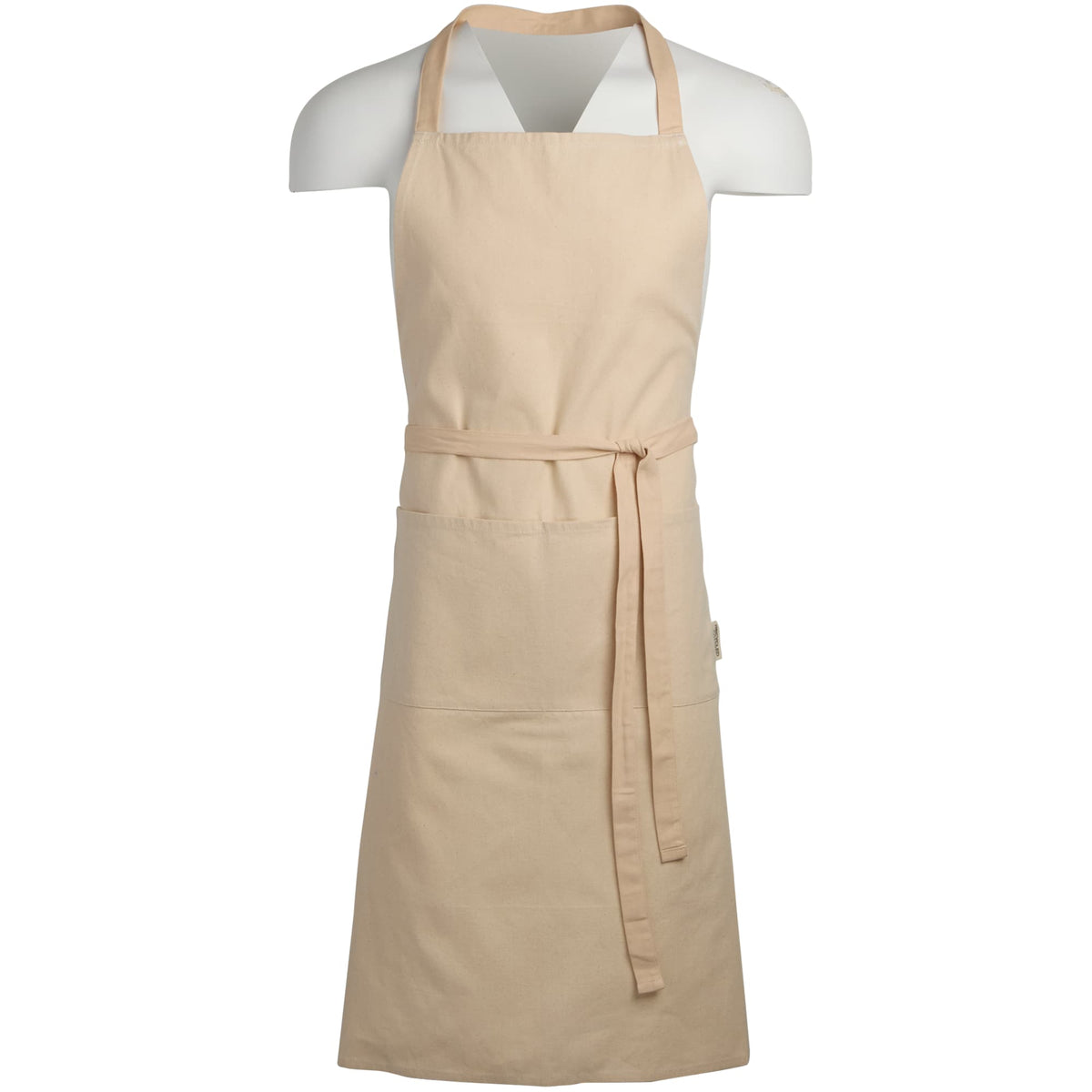 Recycled Cotton Canvas Apron with Two Pockets Embroidery - Tofu - Front Tie
