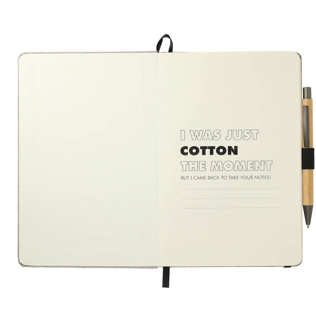 Recycled Cotton Canvas Journal and Bamboo Pen Set, 5.5 x 8.5 Inches Transfer - Natural - Front 2