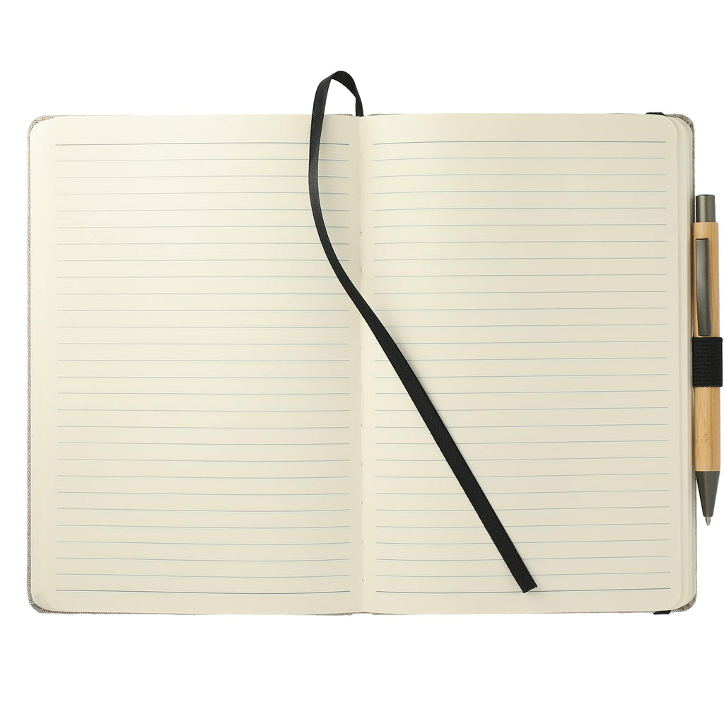 Recycled Cotton Canvas Journal and Bamboo Pen Set, 5.5 x 8.5 Inches Transfer - Natural - Front 3