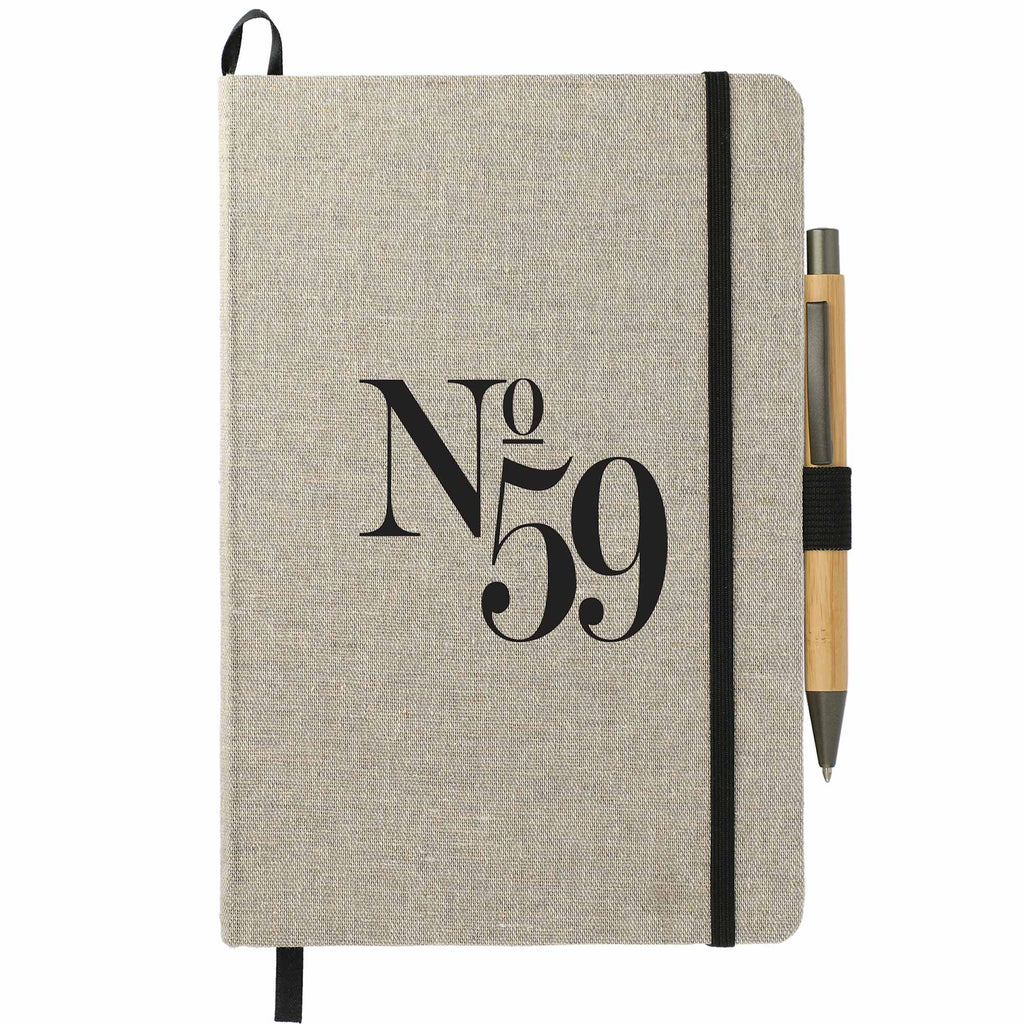 Recycled Cotton Canvas Journal and Bamboo Pen Set, 5.5 x 8.5 Inches Transfer - Natural - Front
