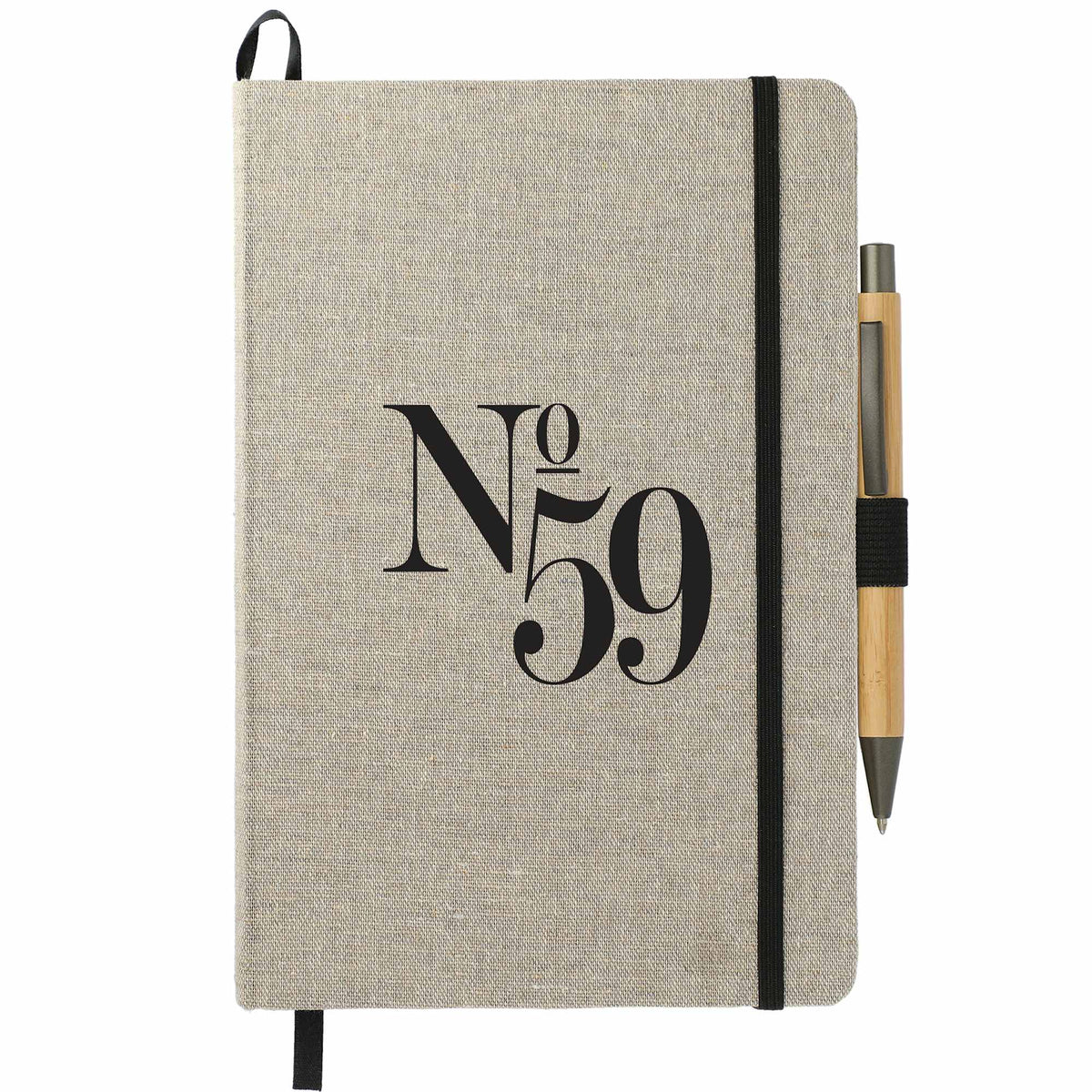 Recycled Cotton Canvas Journal and Bamboo Pen Set, 5.5 x 8.5 Inches Transfer - Natural - Front