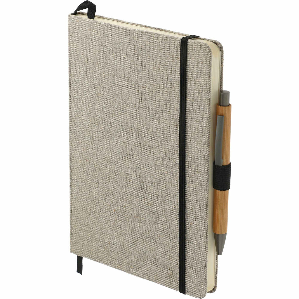 Recycled Cotton Canvas Journal and Bamboo Pen Set, 5.5 x 8.5 Inches Transfer - Natural - Left Angle 2