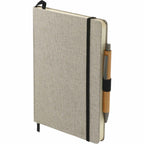 Recycled Cotton Canvas Journal and Bamboo Pen Set, 5.5 x 8.5 Inches Transfer - Natural - Left Angle 2
