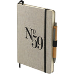 Recycled Cotton Canvas Journal and Bamboo Pen Set, 5.5 x 8.5 Inches Transfer - Natural - Left Angle