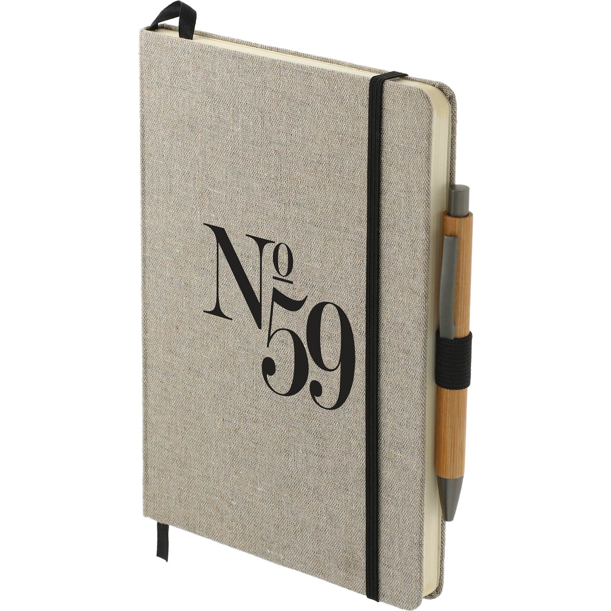 Recycled Cotton Canvas Journal and Bamboo Pen Set, 5.5 x 8.5 Inches Transfer - Natural - Left Angle