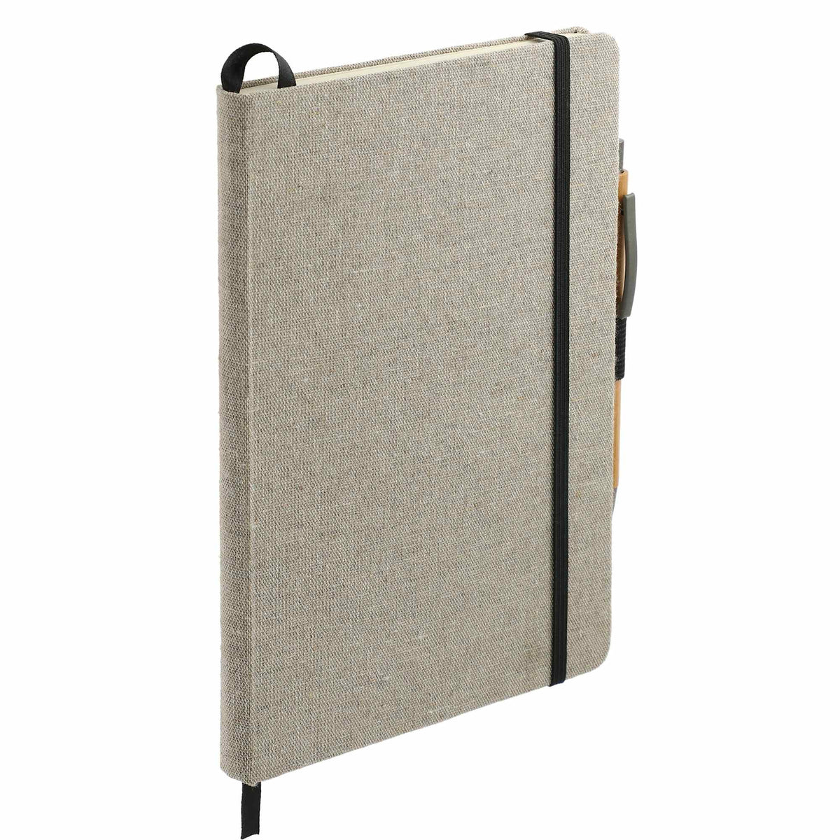 Recycled Cotton Canvas Journal and Bamboo Pen Set, 5.5 x 8.5 Inches Transfer - Natural - Right Angle 2