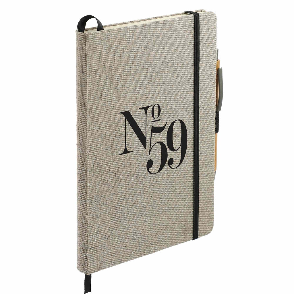 Recycled Cotton Canvas Journal and Bamboo Pen Set, 5.5 x 8.5 Inches Transfer - Natural - Right Angle