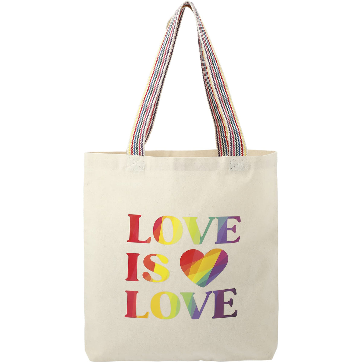Recycled Cotton Convention Tote with Rainbow Handles, 6 oz - Natural - Front