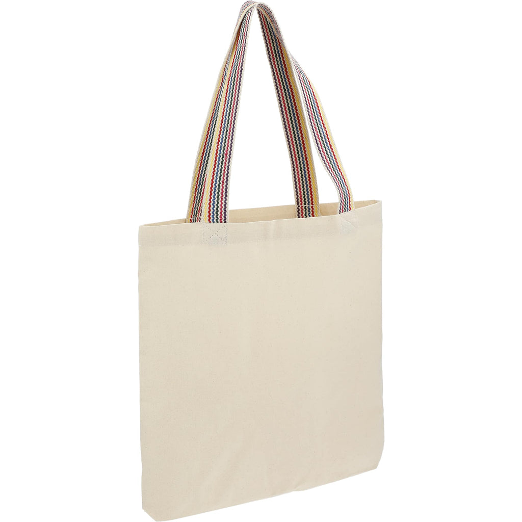Recycled Cotton Convention Tote with Rainbow Handles, 6 oz - Natural - Right Angle 2
