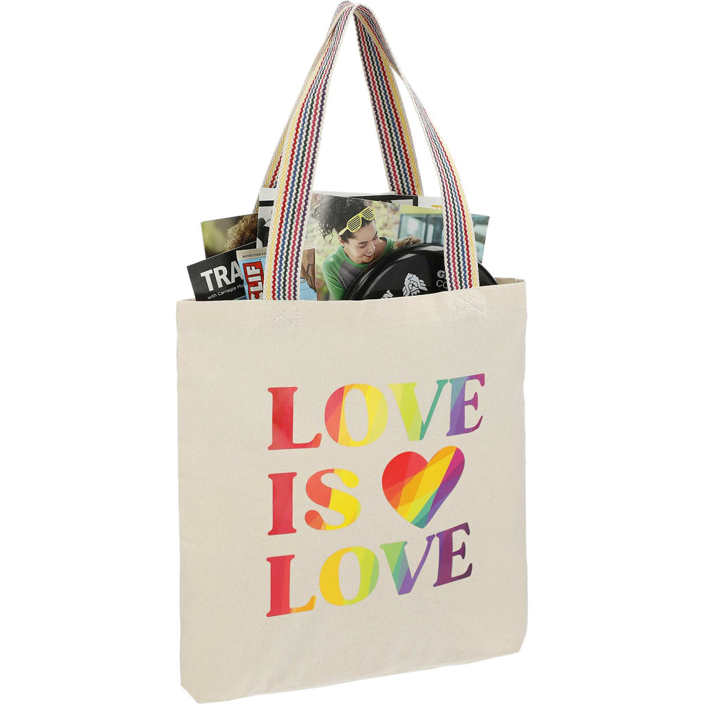 Recycled Cotton Convention Tote with Rainbow Handles, 6 oz - Natural - Right Angle