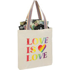 Recycled Cotton Convention Tote with Rainbow Handles, 6 oz - Natural - Right Angle
