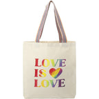 Recycled Cotton Convention Tote with Rainbow Handles, 6 oz Transfer - Natural - Front