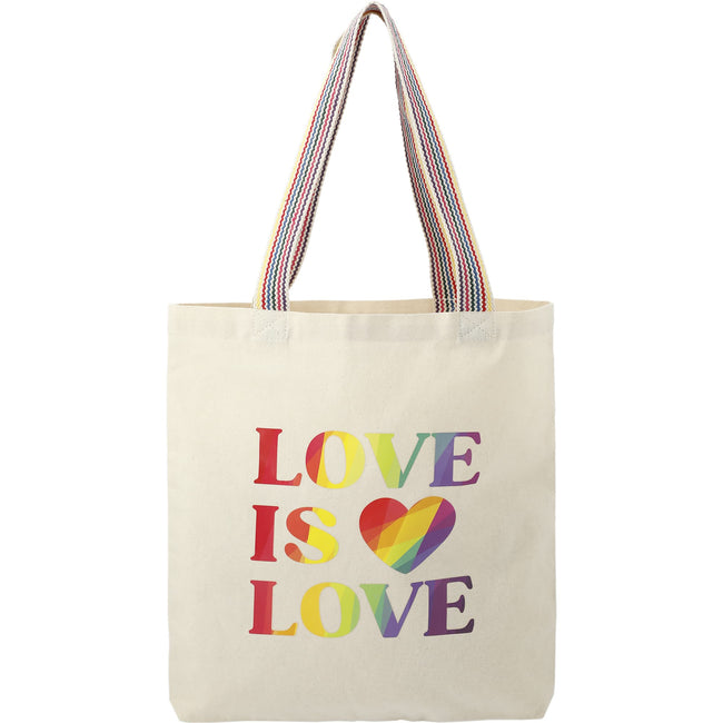 Recycled Cotton Convention Tote with Rainbow Handles, 6 oz Transfer