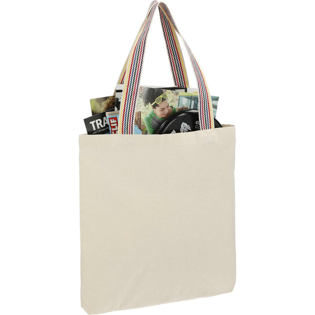 Recycled Cotton Convention Tote with Rainbow Handles, 6 oz Transfer - Natural - Right Angle 3
